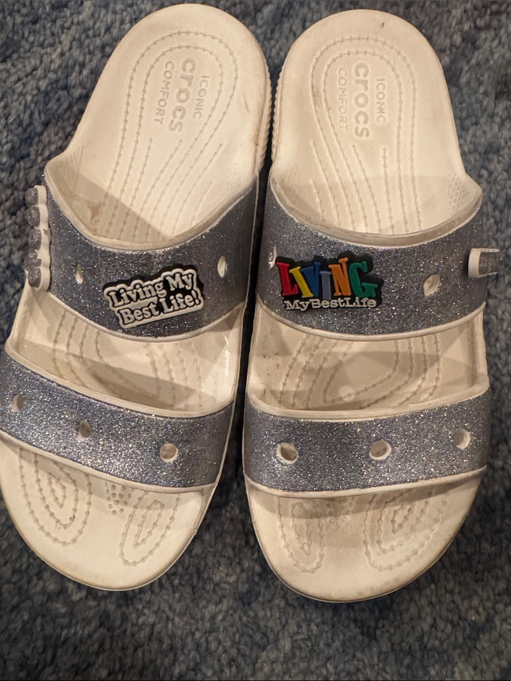 Crocs Glitter Slide Sandals - Silver